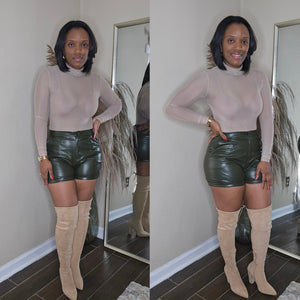 Faux Leather Shorts (OLIVE)