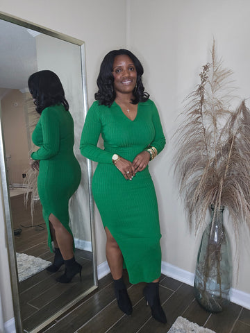 Soft Silhouette Sweater Dress (GREEN)