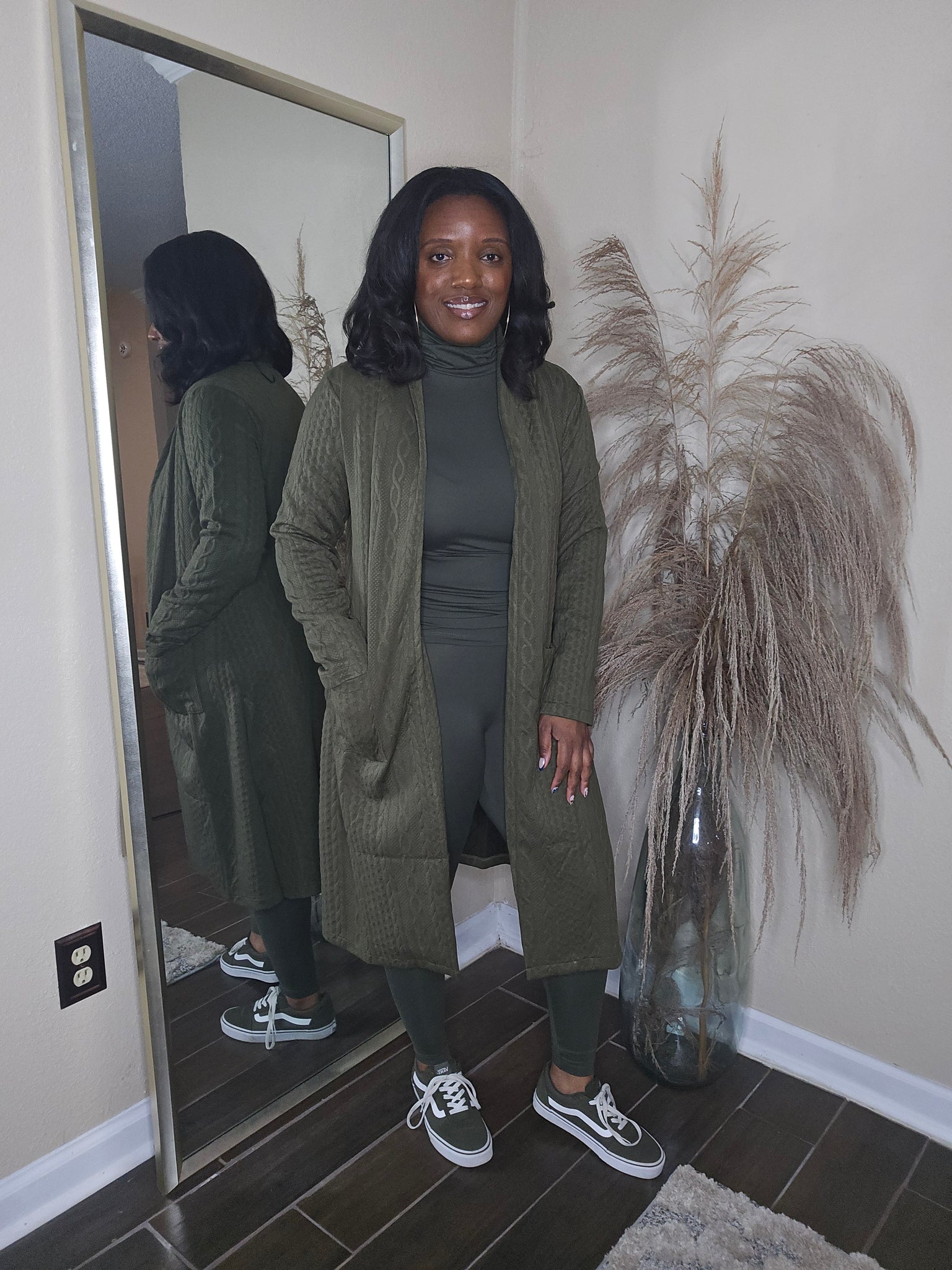 Open front long cardigan (OLIVE)