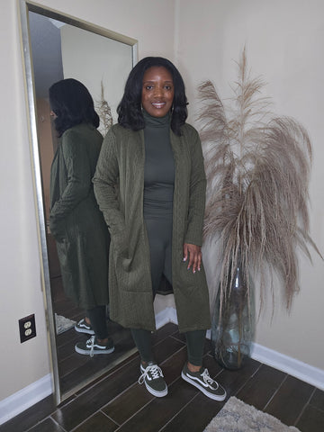 Open front long cardigan (OLIVE)