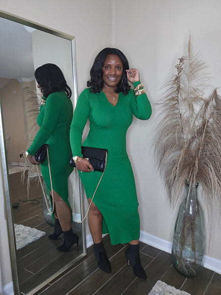 Soft Silhouette Sweater Dress (GREEN)