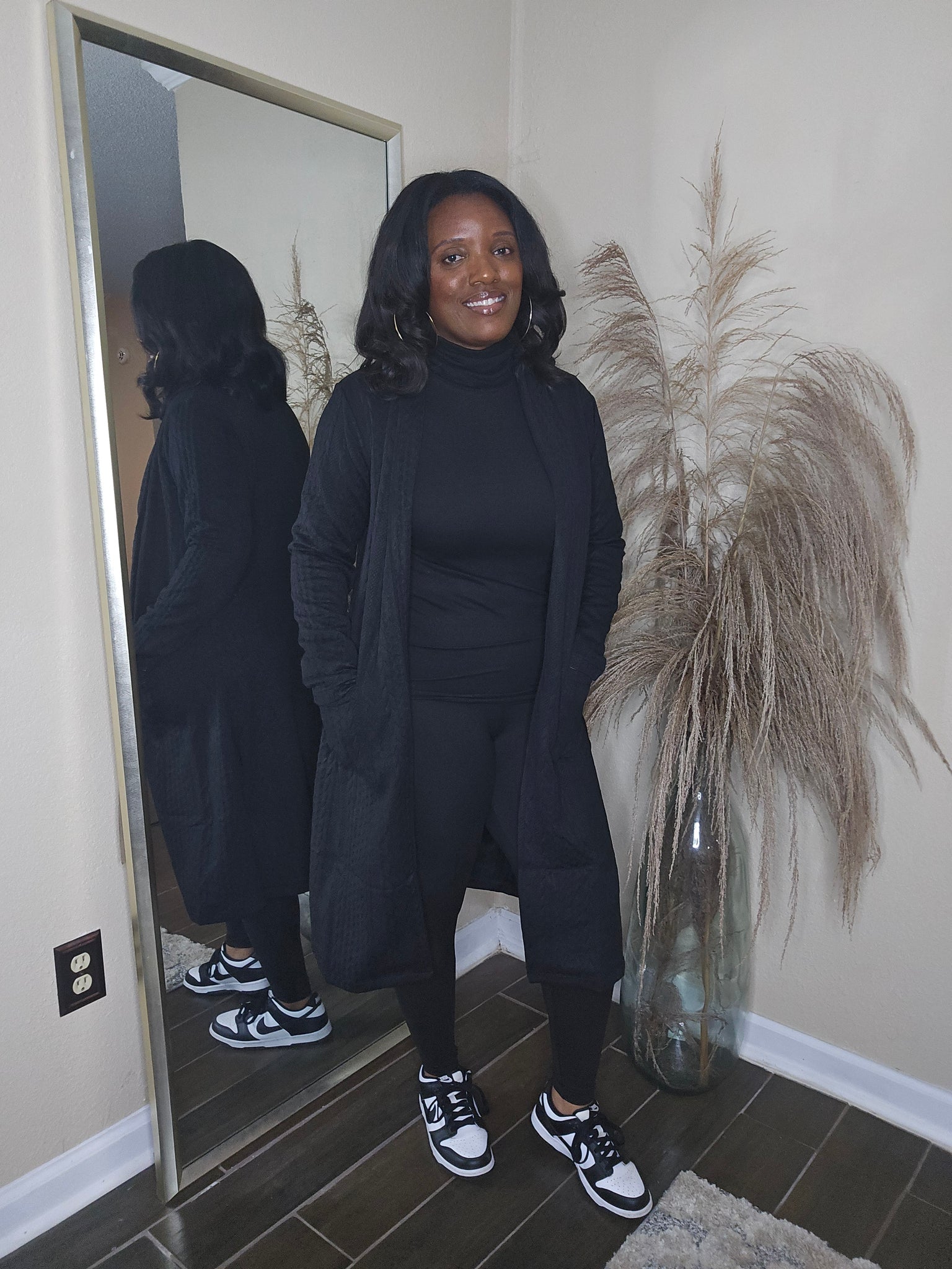 Open front long cardigan (BLACK)