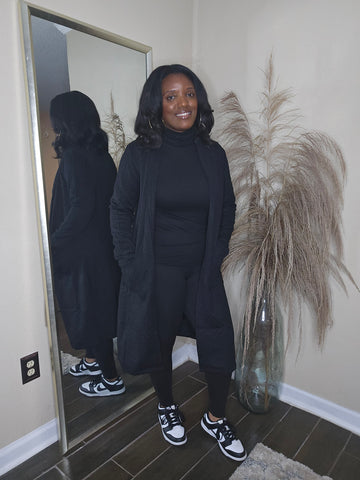 Open front long cardigan (BLACK)