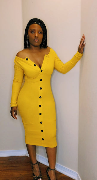 Not So Basic Button Up Dress (MUSTARD)