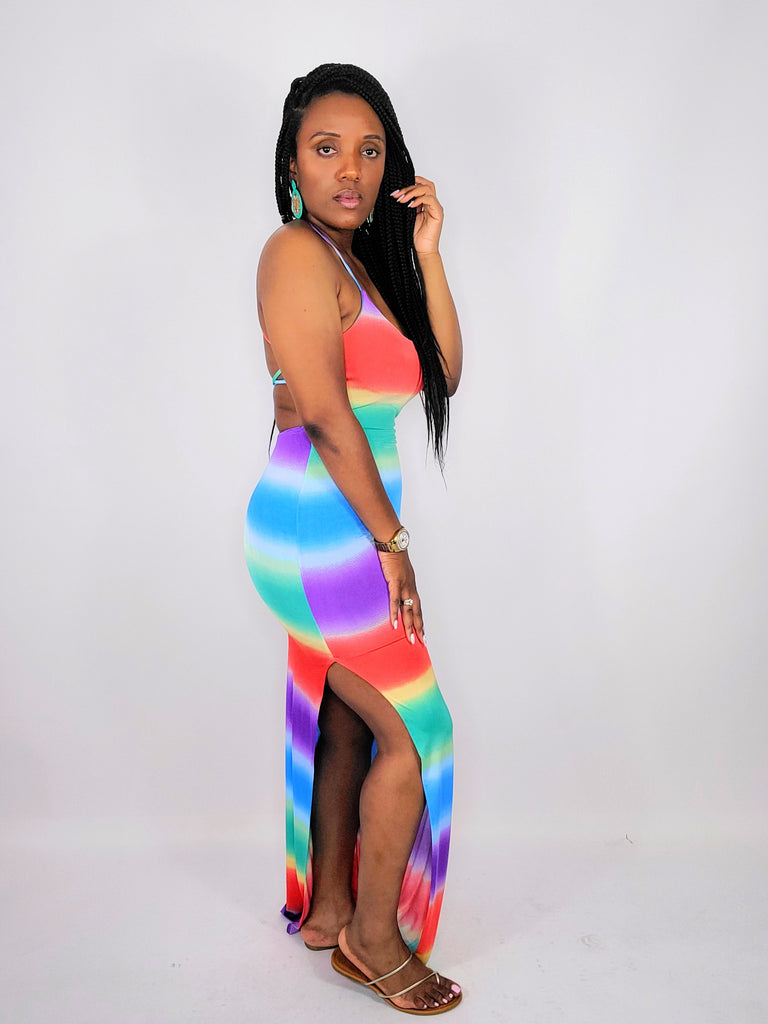 Womens rainbow 2025 maxi dress