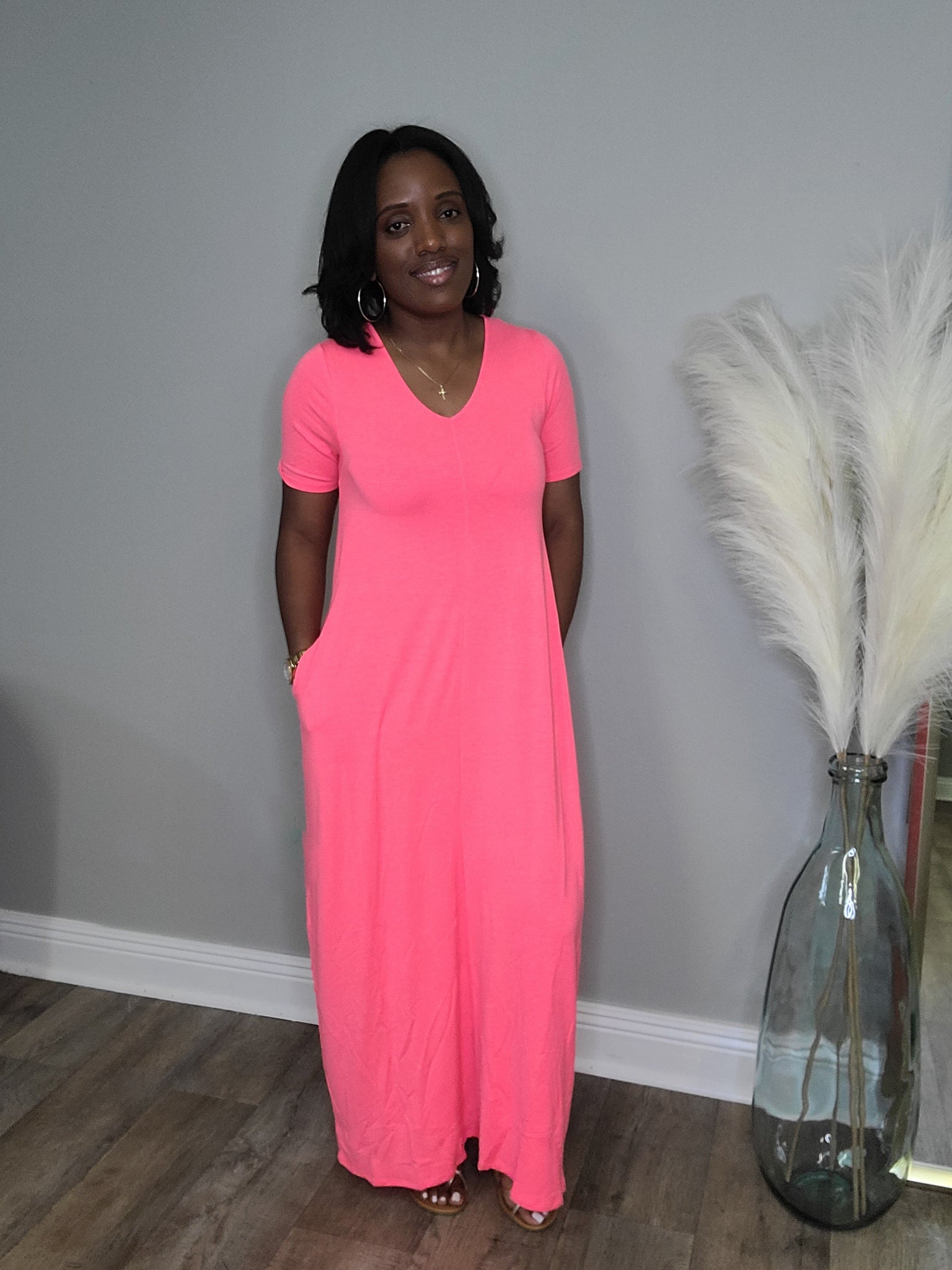 Just Chill Maxi Dress ( NEON CORAL PINK) Retail Room LA Just Chill Maxi Dress ( NEON CORAL PINK) Retail Room LA