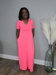 Just Chill Maxi Dress ( NEON CORAL PINK)